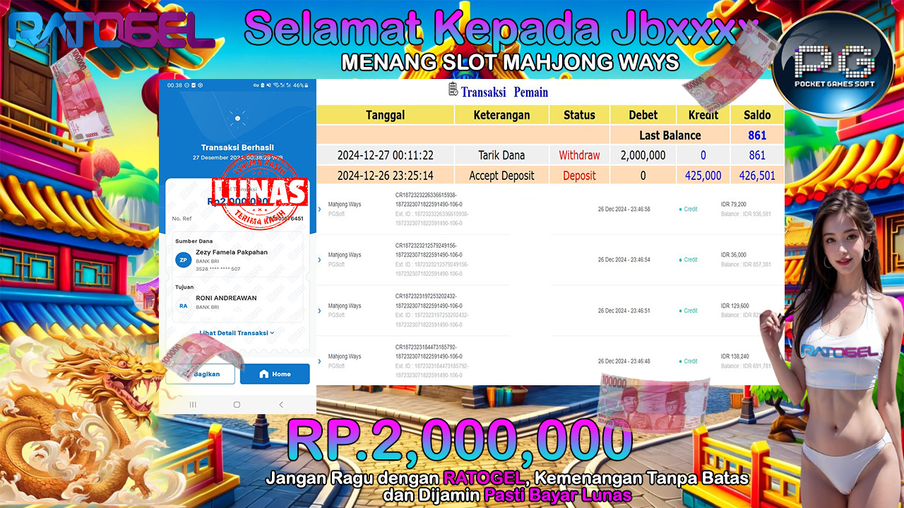 BUKTI JACKPOT SLOT MAHJONG WAYS TERPERCAYA DI INDONESIA TGL 27-12-2024