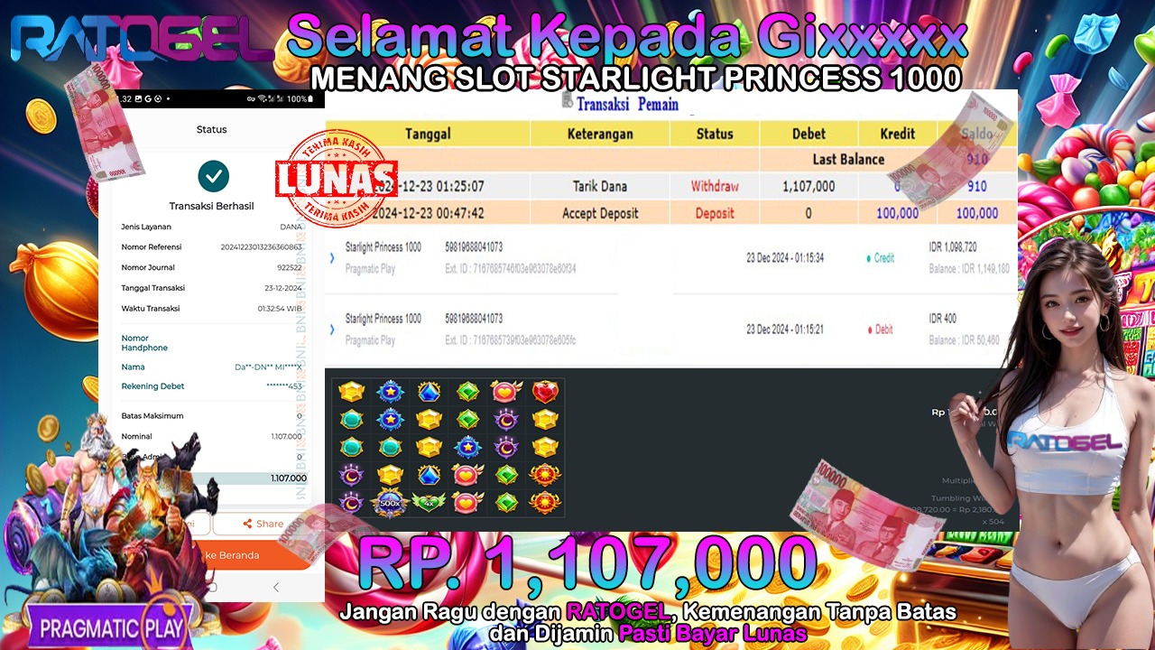 BUKTI JACKPOT SLOT STARLIGHT PRINCESS 1000 TERPERCAYA DI INDONESIA TGL 23-12-2024