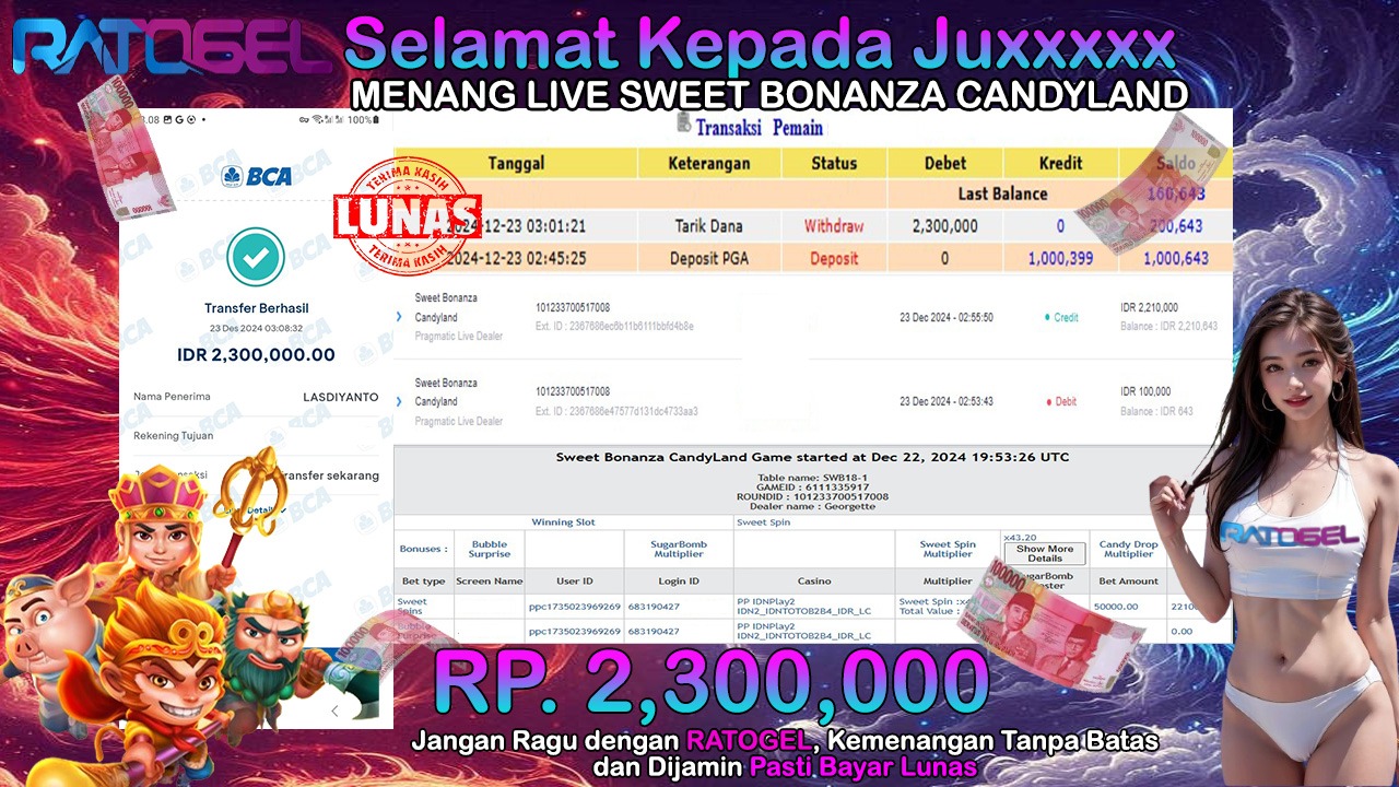 BUKTI JACKPOT LIVE SWEET BONAZA CANDYLAND TERPERCAYA DI INDONESIA TGL 23-12-2024