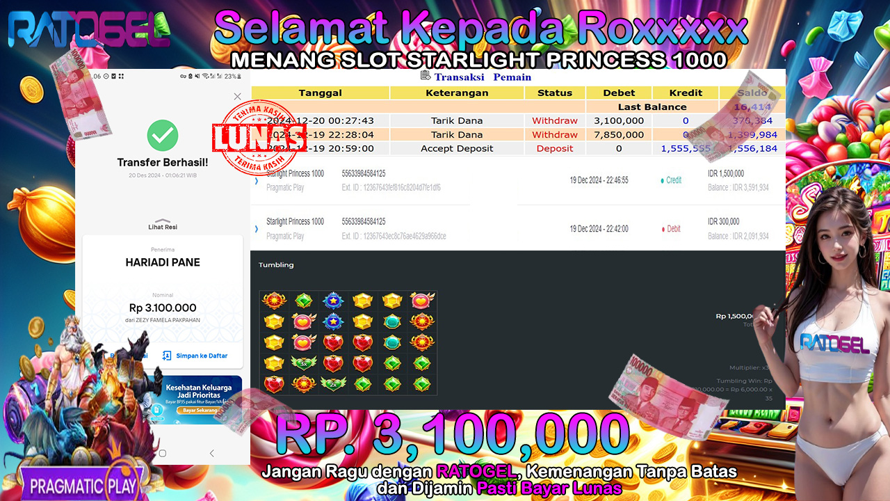 BUKTI JACKPOT SLOT STARLIGHT PRINCES 1000 TERPERCAYA DI INDONESIA TGL 20-12-2024