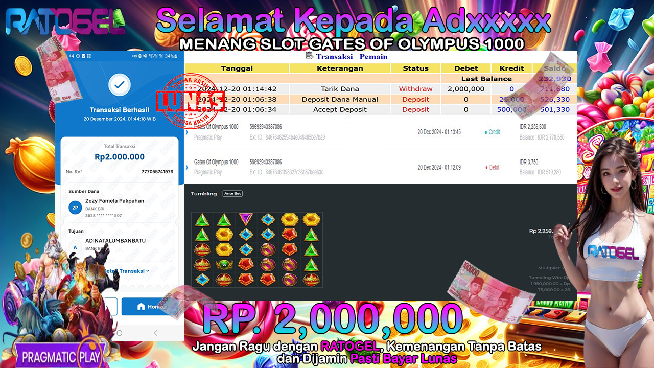 BUKTI JACKPOT SLOT GATES OF OLYMPUS 1000 TERPERCAYA DI INDONESIA TGL 20-12-2024