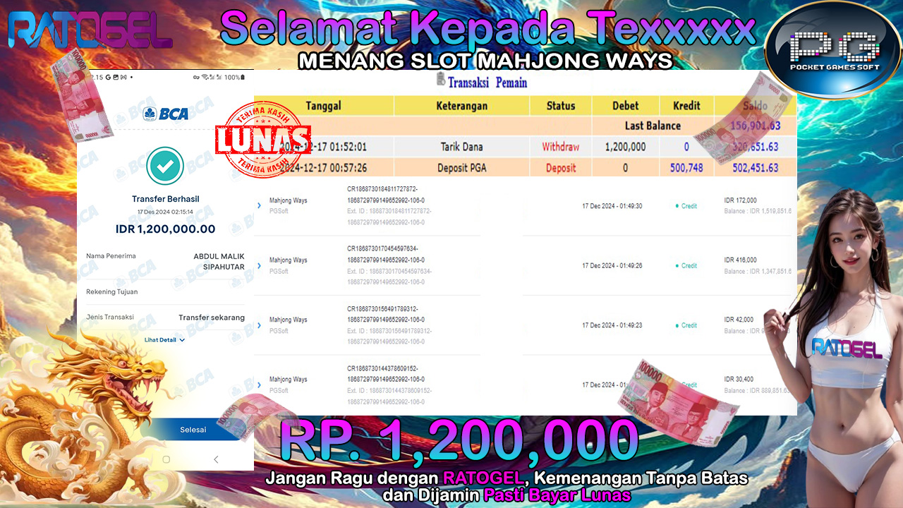 BUKTI JACKPOT SLOT MAHJONG WAYS TERPERCAYA DI INDONESIA TGL 17-12-2024