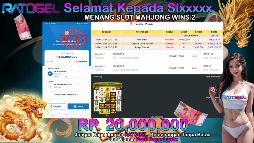 BUKTI JACKPOT SLOT MAHJONG WINS 2 TERPERCAYA DI INDONESIA TGL 24-12-2024