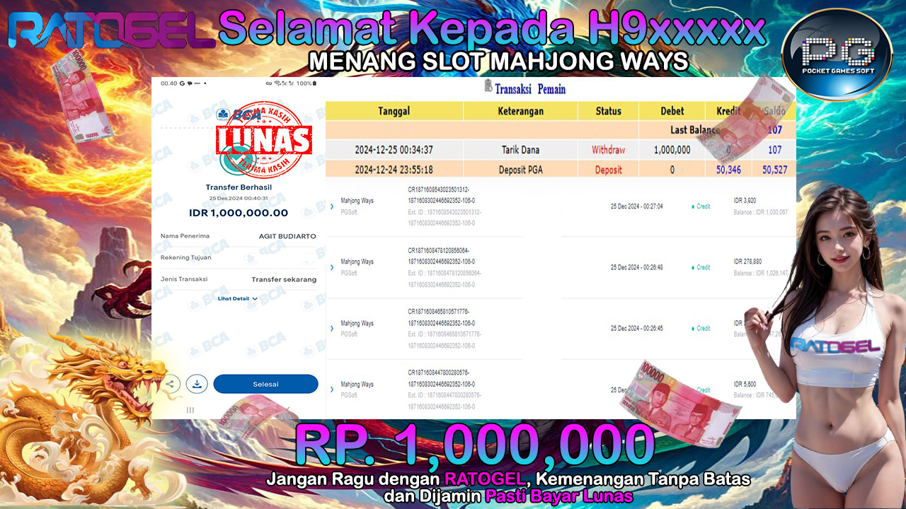 BUKTI JACKPOT SLOT MAHJONG WAYS TERPERCAYA DI INDONESIA TGL 25-12-2024