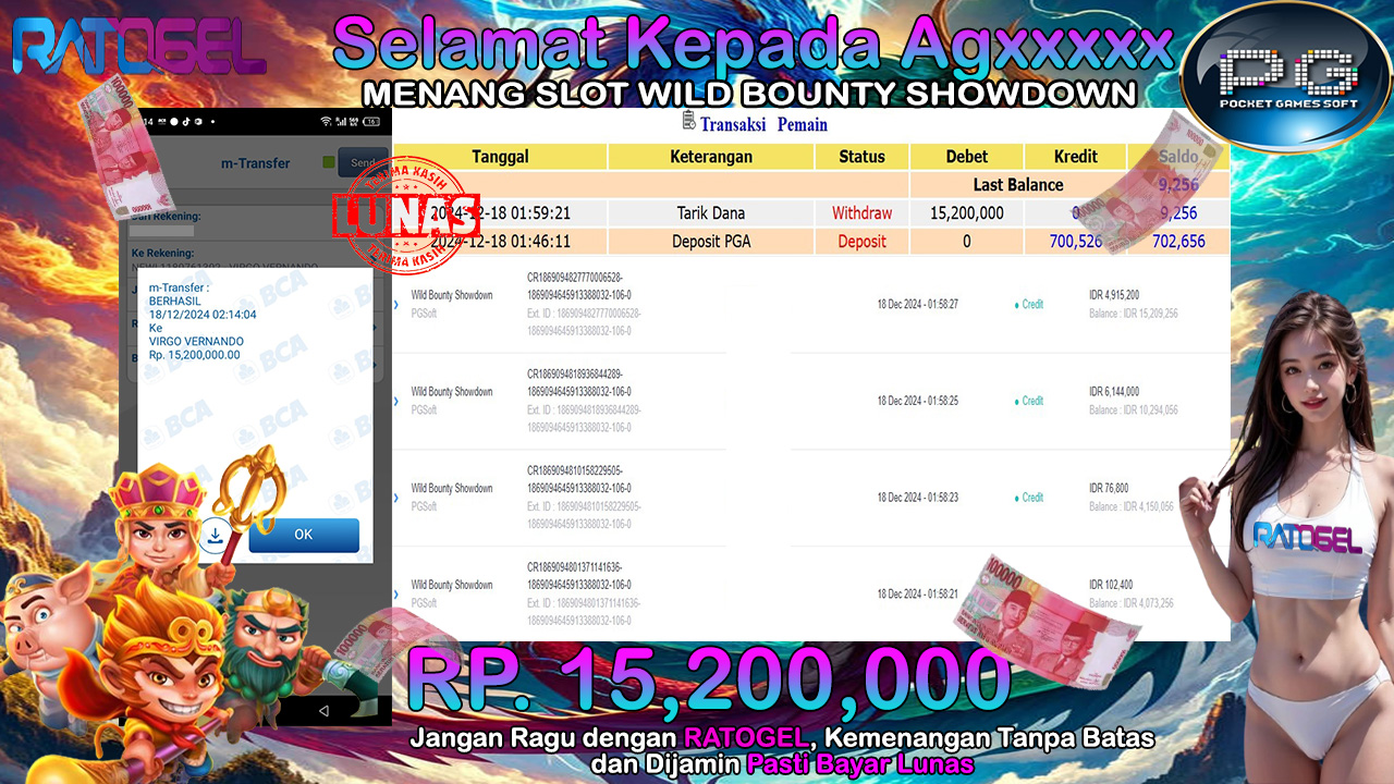 BUKTI JACKPOT SLOT WILD BOUNTY SHOWDOWN TERPERCAYA DI INDONESIA TGL 18-12-2024