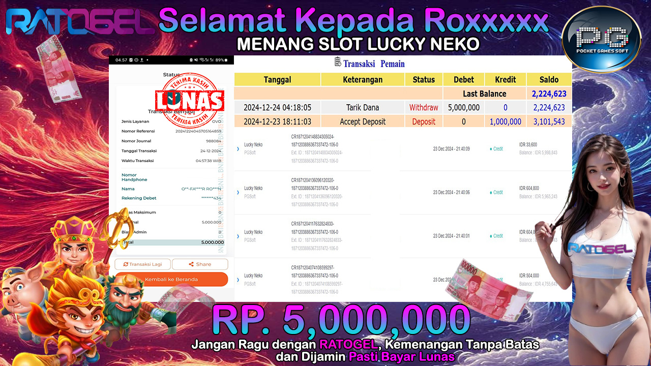 BUKTI JACKPOT SLOT LUCKY NEKO TERPERCAYA DI INDONESIA TGL 24-12-2024