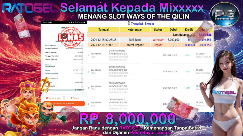 BUKTI JACKPOT SLOT WAYS OF THE QILIN TERPERCAYA DI INDONESIA TGL 25-12-2024