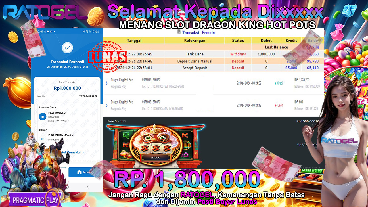 BUKTI JACKPOT SLOT DRAGON KING HOT POTS TERPERCAYA DI INDONESIA TGL 22-12-2024