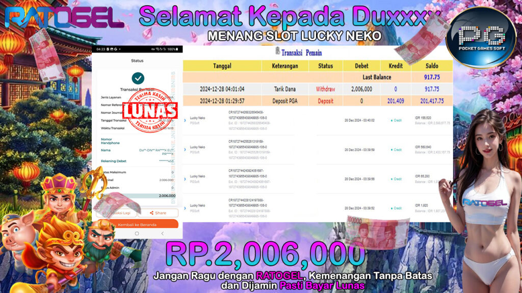 BUKTI JACKPOT SLOT LUCKY NEKO TERPERCAYA DI INDONESIA TGL 28-12-2024