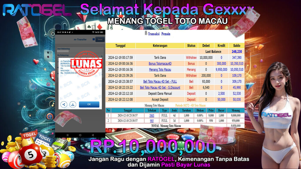 BUKTI JACKPOT TOGEL TOTO MACAU TERPERCAYA DI INDONESIA TGL 19-12-2024