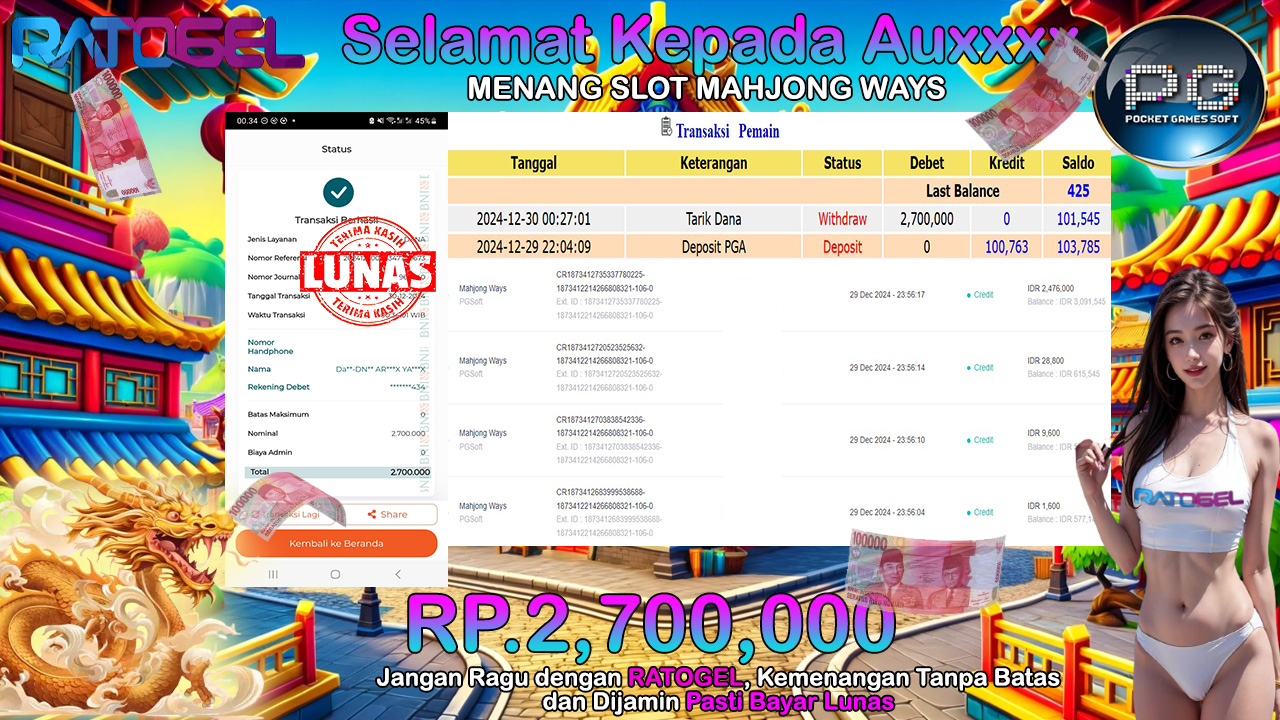 BUKTI JACKPOT SLOT MAHJONG WAYS TERPERCAYA DI INDONESIA TGL 30-12-2024