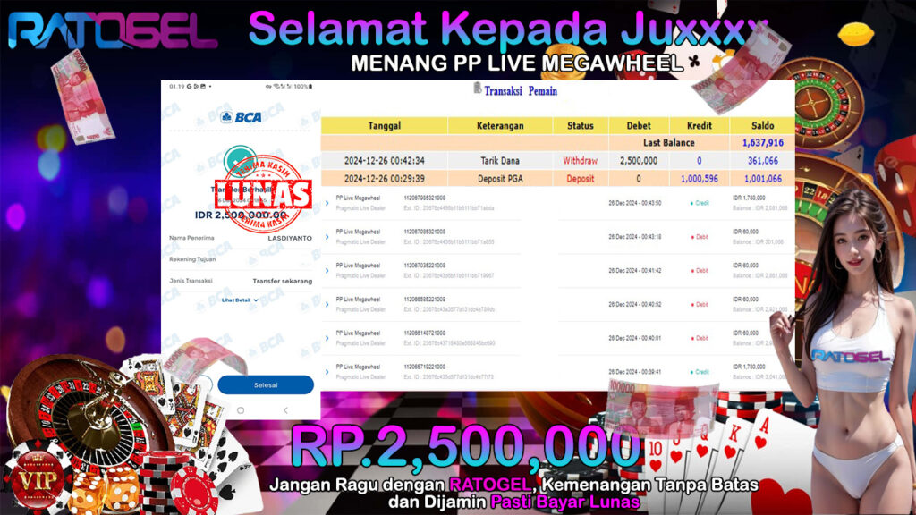 BUKTI JACKPOT PP LIVE MEGAWHEEL TERPERCAYA DI INDONESIA TGL 26-12-2024