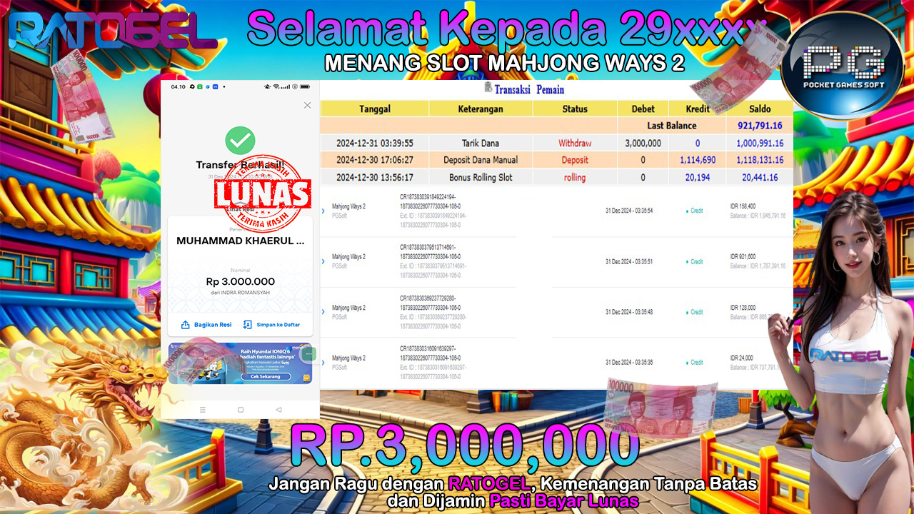 BUKTI JACKPOT SLOT MAHJONG WAYS 2 TERPERCAYA DI INDONESIA TGL 31-12-2024