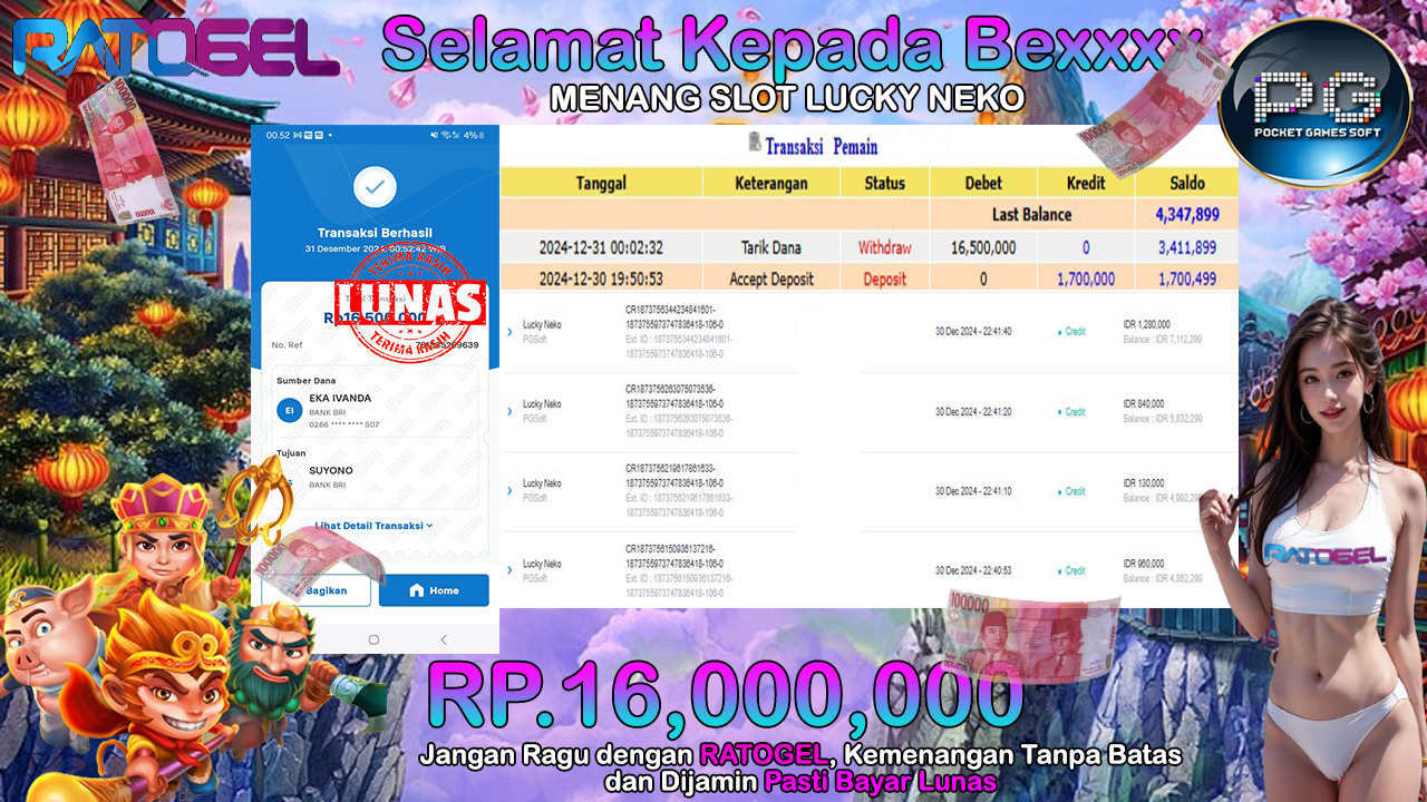 BUKTI JACKPOT SLOT LUCKY NEKO TERPERCAYA DI INDONESIA TGL 31-12-2024