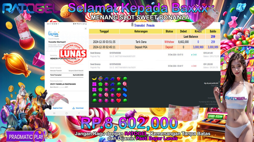 BUKTI JACKPOT SLOT SWEET BONANZA TERPERCAYA DI INDONESIA TGL 30-12-2024