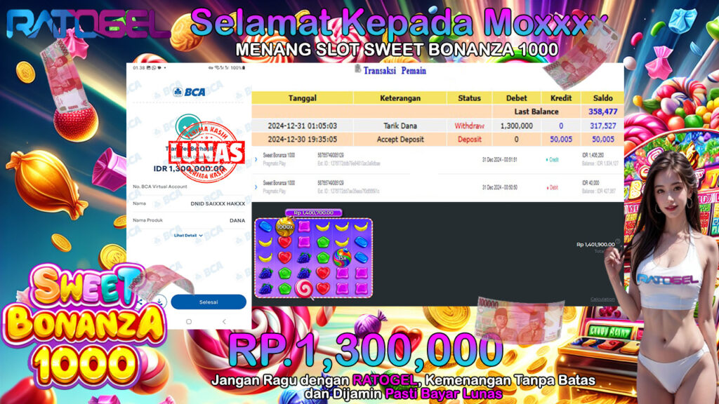 BUKTI JACKPOT SLOT SWEET BONANZA 1000 TERPERCAYA DI INDONESIA TGL 31-12-2024