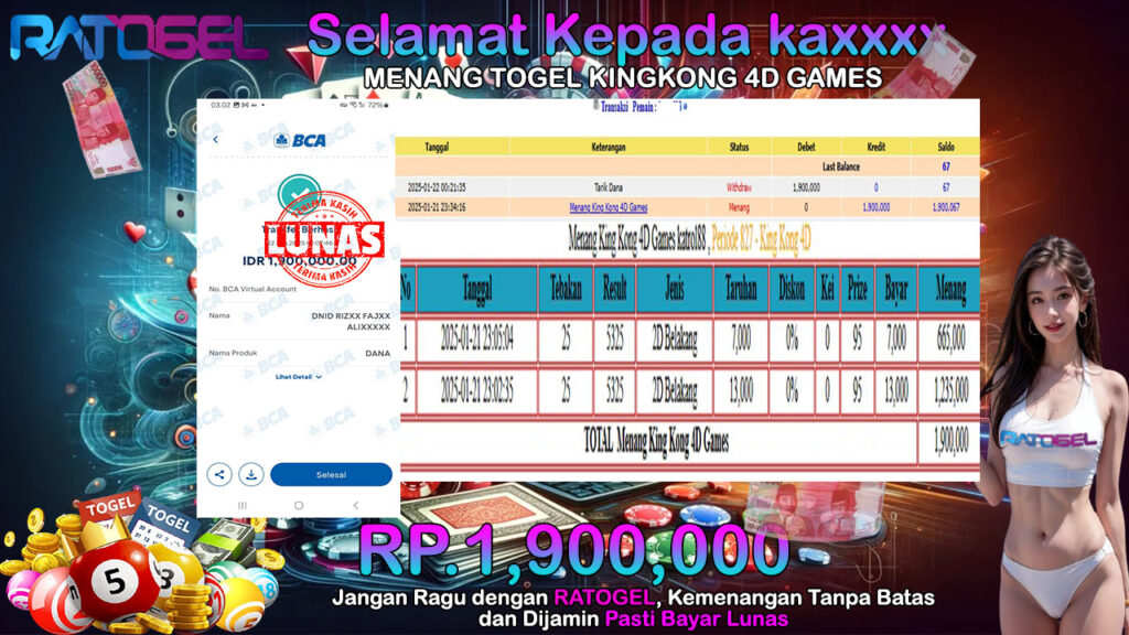 BUKTI JACKPOT TOGEL KINGKONG 4 GAMES TERPERCAYA DI INDONESIA TGL 22-01-2025