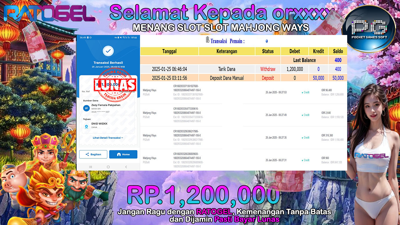 BUKTI JACKPOT SLOT MAHJONG WAYS  TERPERCAYA DI INDONESIA TGL 25-01-2025