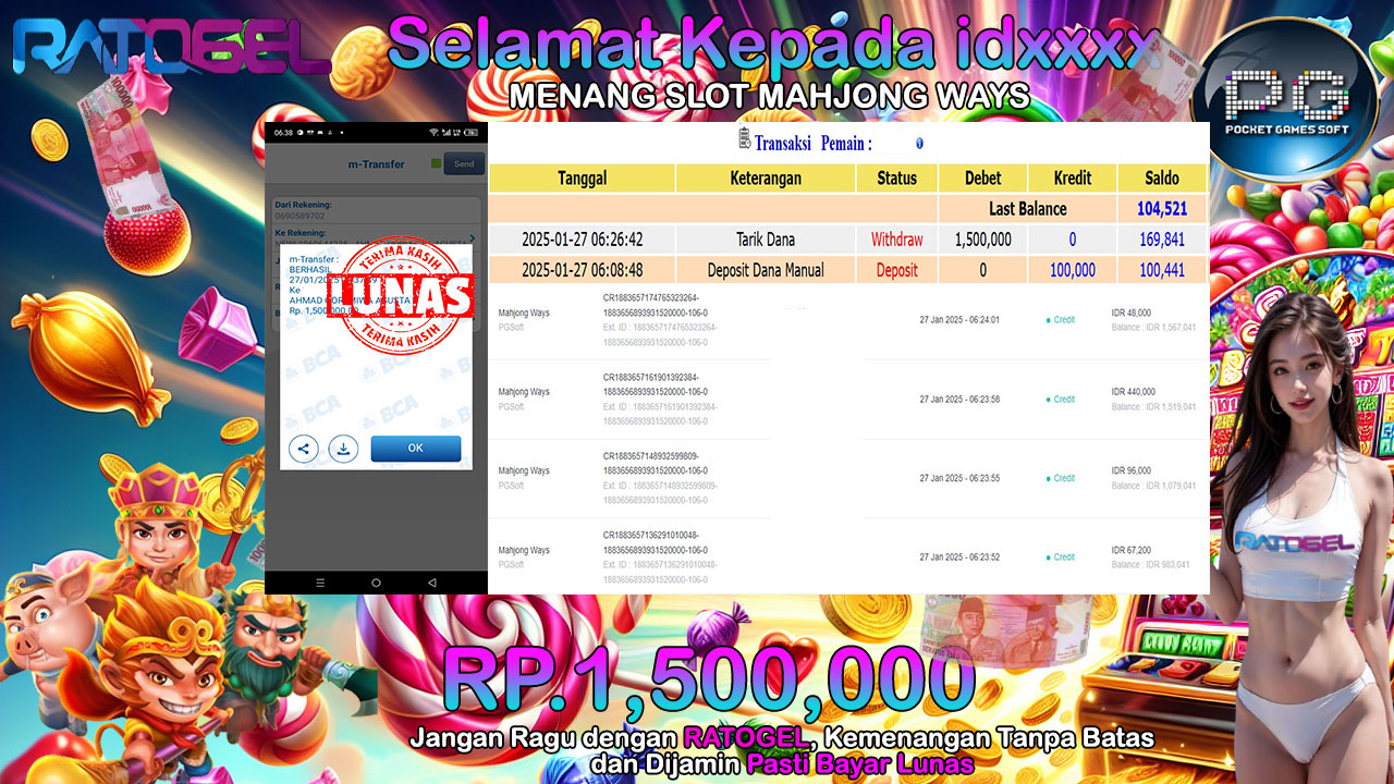 BUKTI JACKPOT SLOT MAHJONG WAYS TERPERCAYA DI INDONESIA TGL 27-01-2025