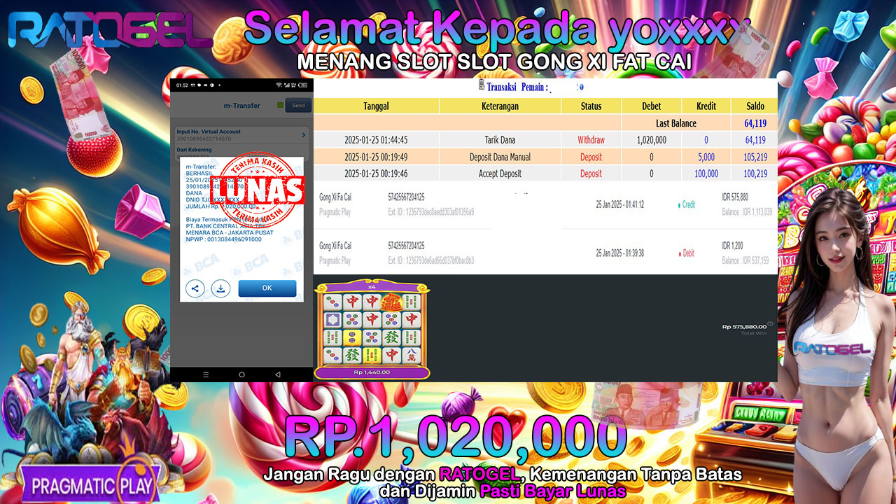 BUKTI JACKPOT SLOT GONG XI FAT CAI TERPERCAYA DI INDONESIA TGL 25-01-2025