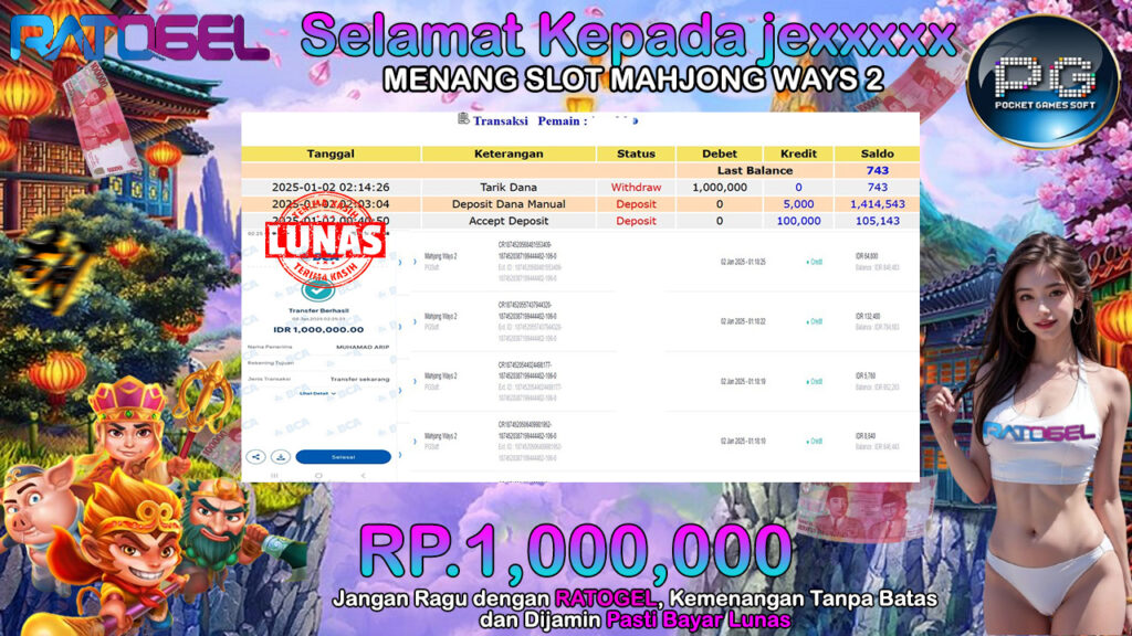 BUKTI JACKPOT SLOT MAHJONG WAYS 2 TERPERCAYA DI INDONESIA TGL 02-01-2025