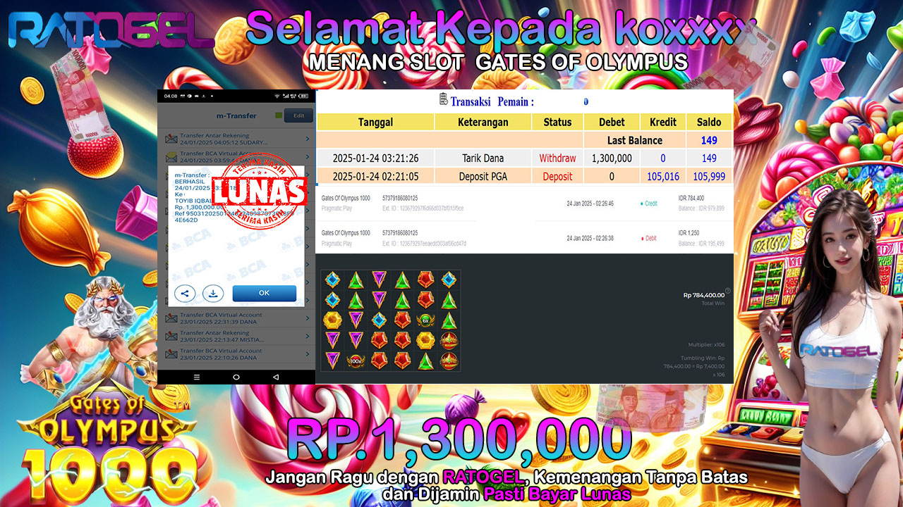 BUKTI JACKPOT SLOT GATES OF  OLYMPUS TERPERCAYA DI INDONESIA TGL 24-01-2025