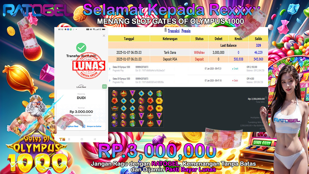 BUKTI JACKPOT SLOT GATES OF OLYMPUS 1000 TERPERCAYA DI INDONESIA TGL 07-01-2025