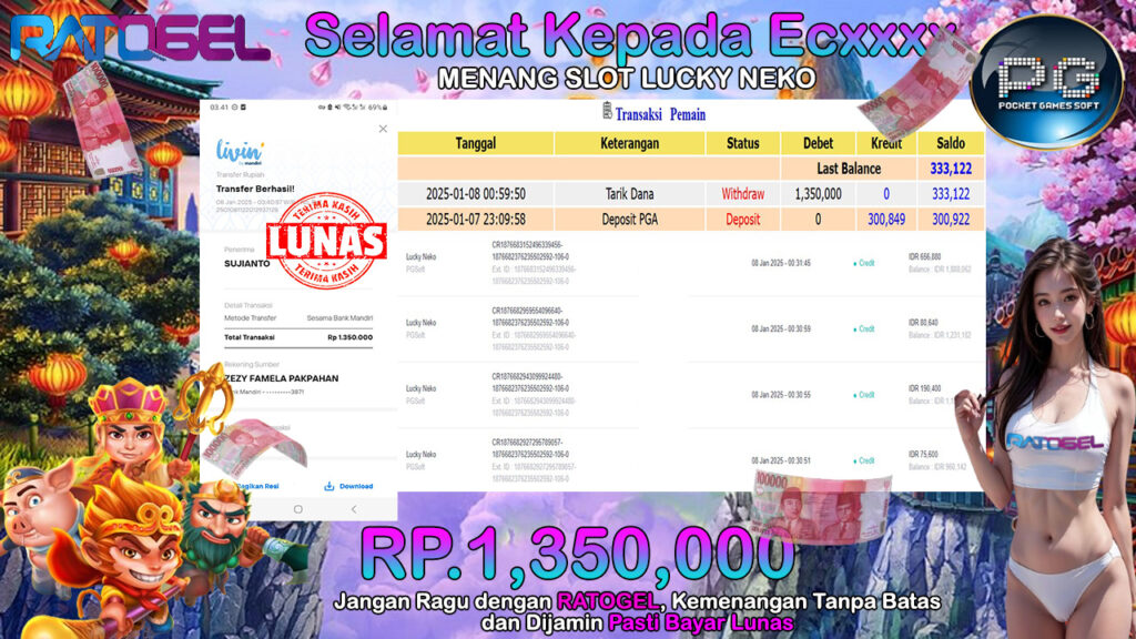 BUKTI JACKPOT SLOT LUCKY NEKO TERPERCAYA DI INDONESIA TGL 08-01-2025