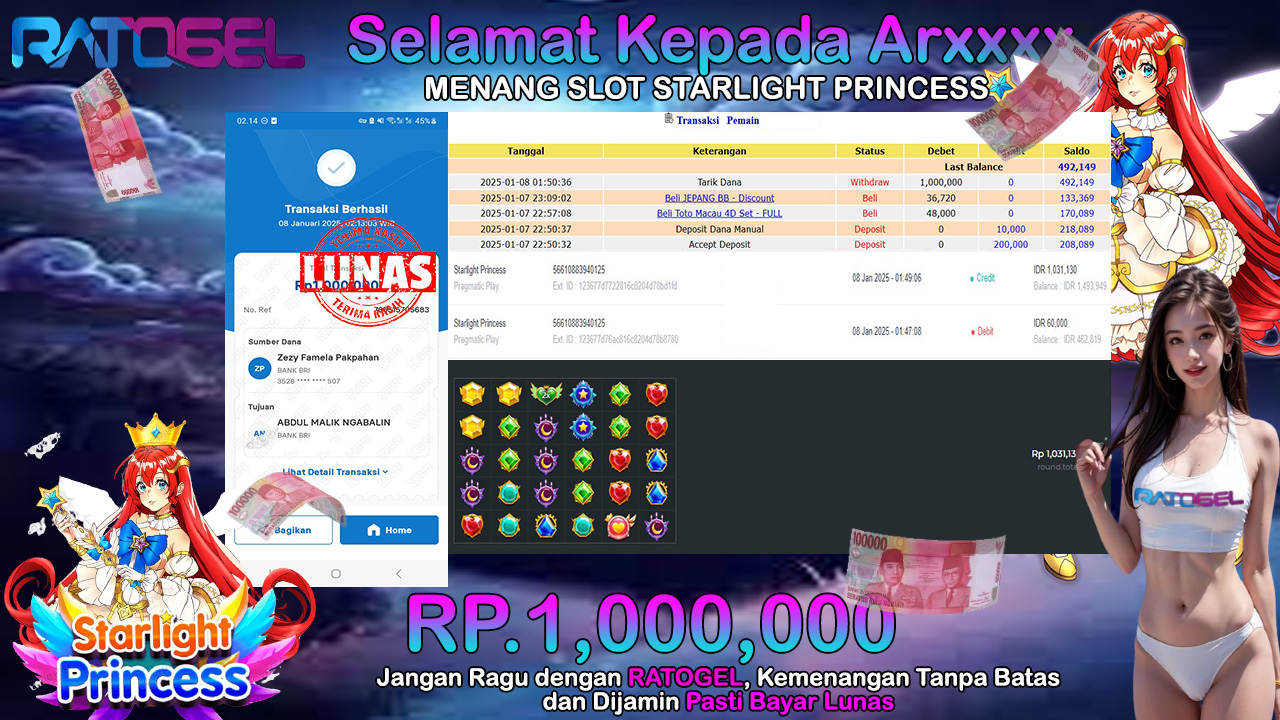 BUKTI JACKPOT SLOT STARLIGHT PRINCESS TERPERCAYA DI INDONESIA TGL 08-01-2025