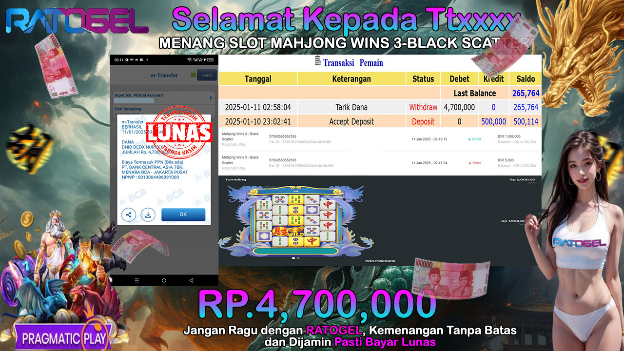 BUKTI JACKPOT SLOT MAHJONG WINS 3-BLACK SCATTER TERPERCAYA DI INDONESIA TGL 11-01-2025