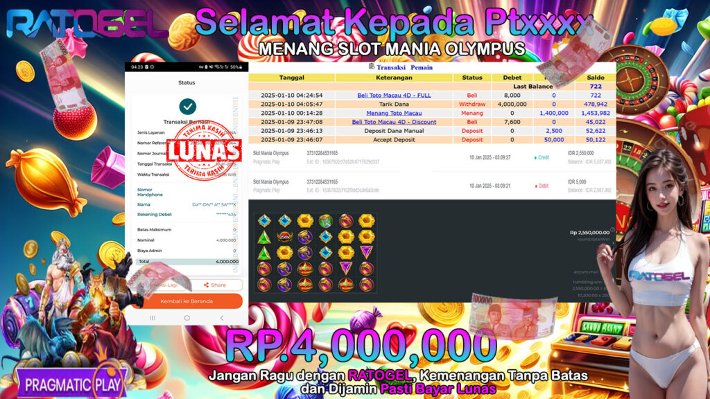 BUKTI JACKPOT SLOT MANIA OLYMPUS TERPERCAYA DI INDONESIA TGL 10-01-2025