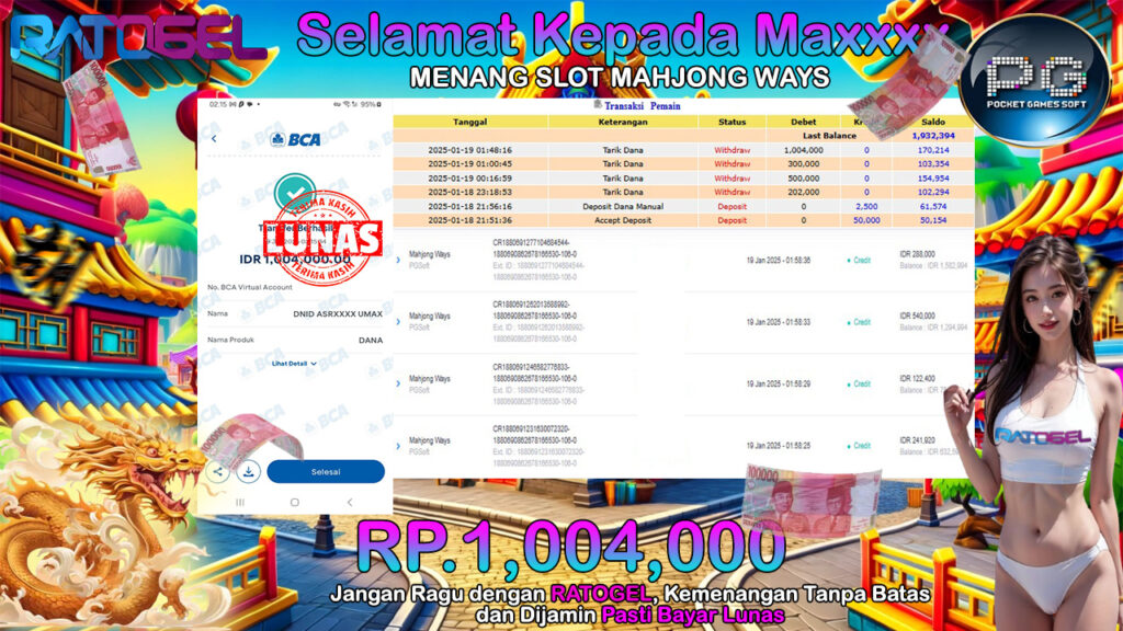 BUKTI JACKPOT SLOT MAHJONG WAYS  TERPERCAYA DI INDONESIA TGL 19-01-2025