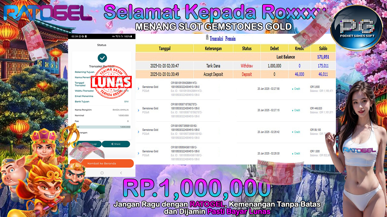 BUKTI JACKPOT SLOT GEMSTONES GOLD TERPERCAYA DI INDONESIA TGL 20-01-2025