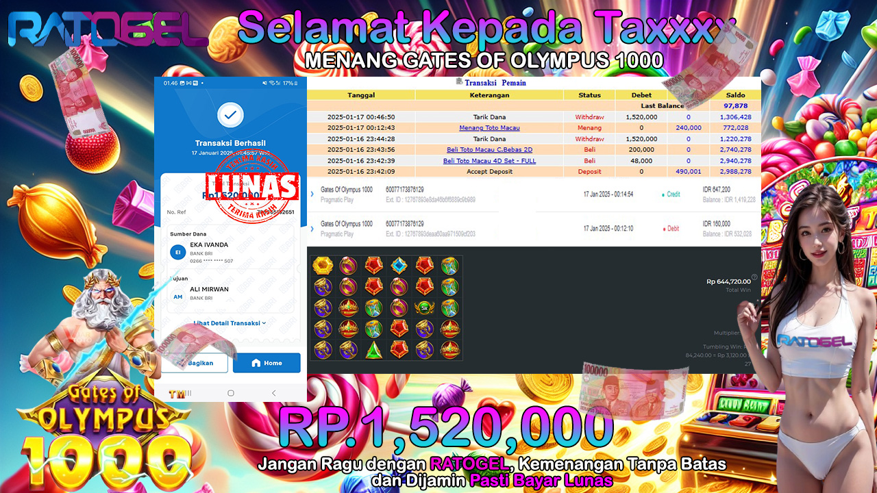 BUKTI JACKPOT SLOT GATES OF OLYMPUS 1000 TERPERCAYA DI INDONESIA TGL 17-01-2025