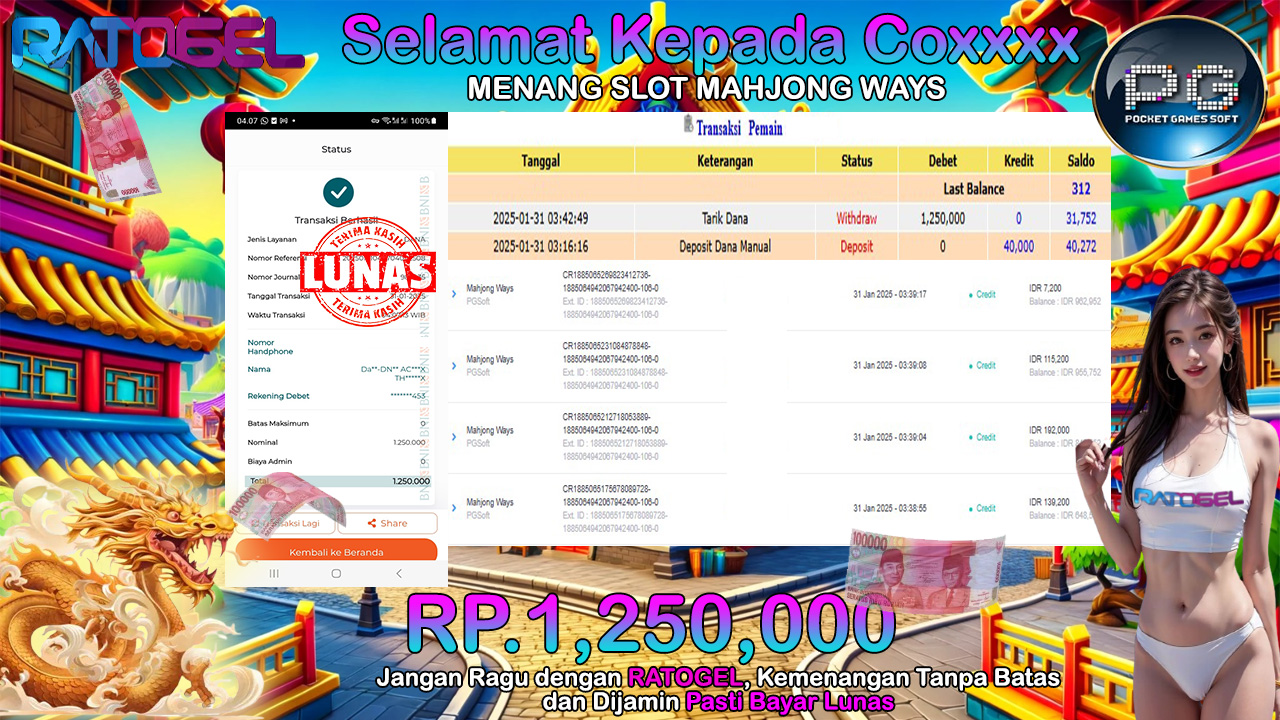 BUKTI JACKPOT SLOT MAHJONG WAYS TERPERCAYA DI INDONESIA TGL 31-01-2025