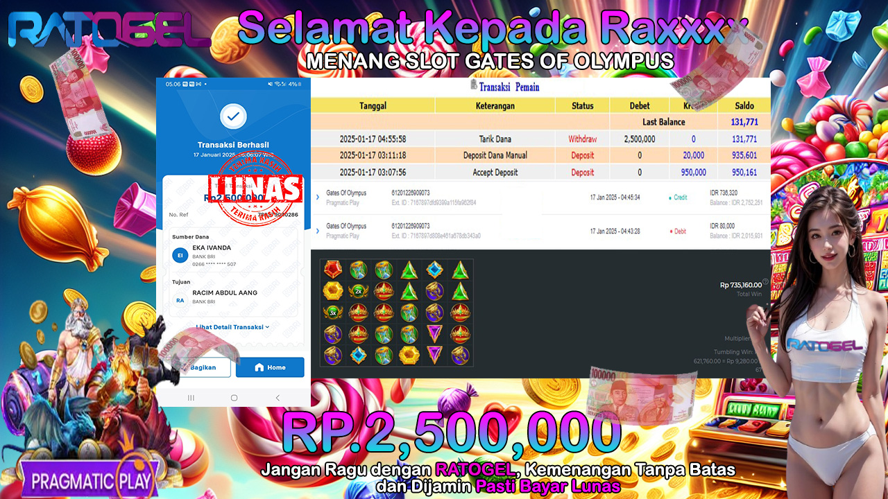 BUKTI JACKPOT SLOT GATES OF OLYMPUS TERPERCAYA DI INDONESIA TGL 17-01-2025