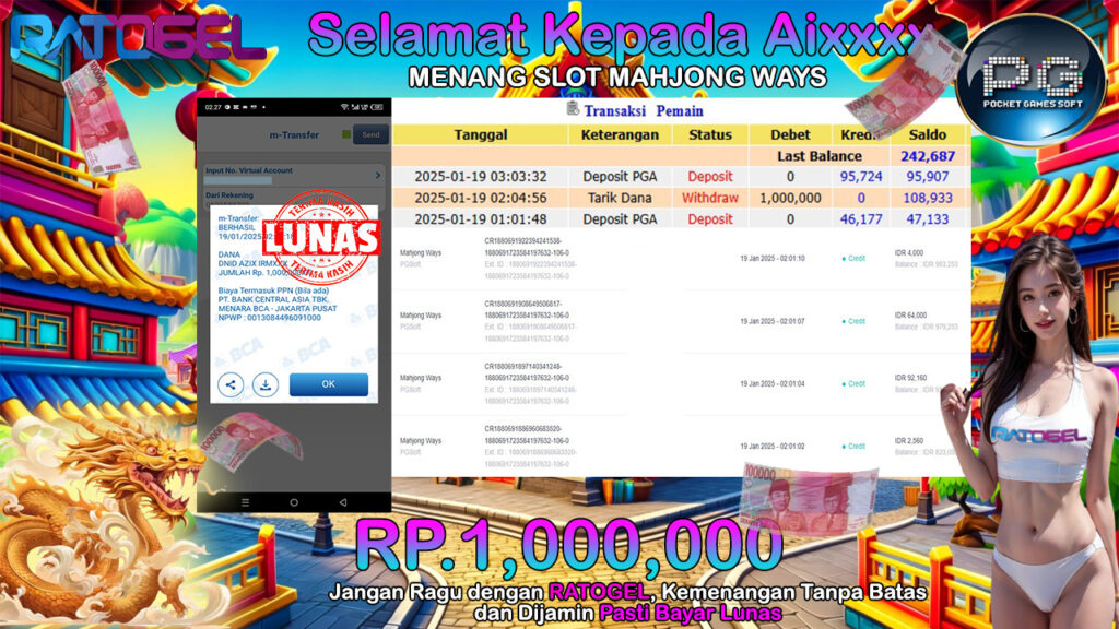 BUKTI JACKPOT SLOT MAHJONG WAYS  TERPERCAYA DI INDONESIA TGL 19-01-2025