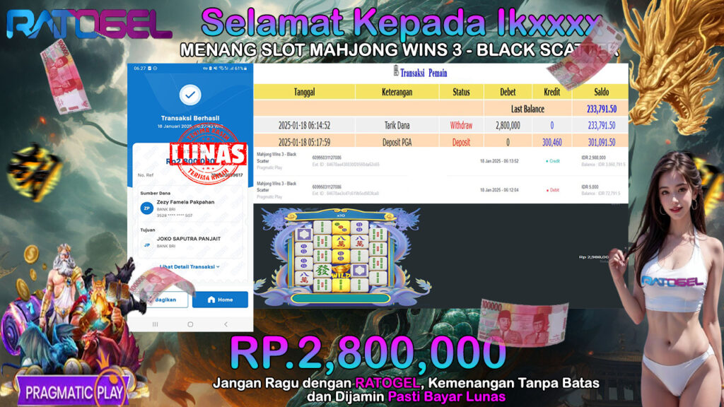 BUKTI JACKPOT SLOT MAHJONG WINS 3 – BLACK SCATTER TERPERCAYA DI INDONESIA TGL 18-01-2025