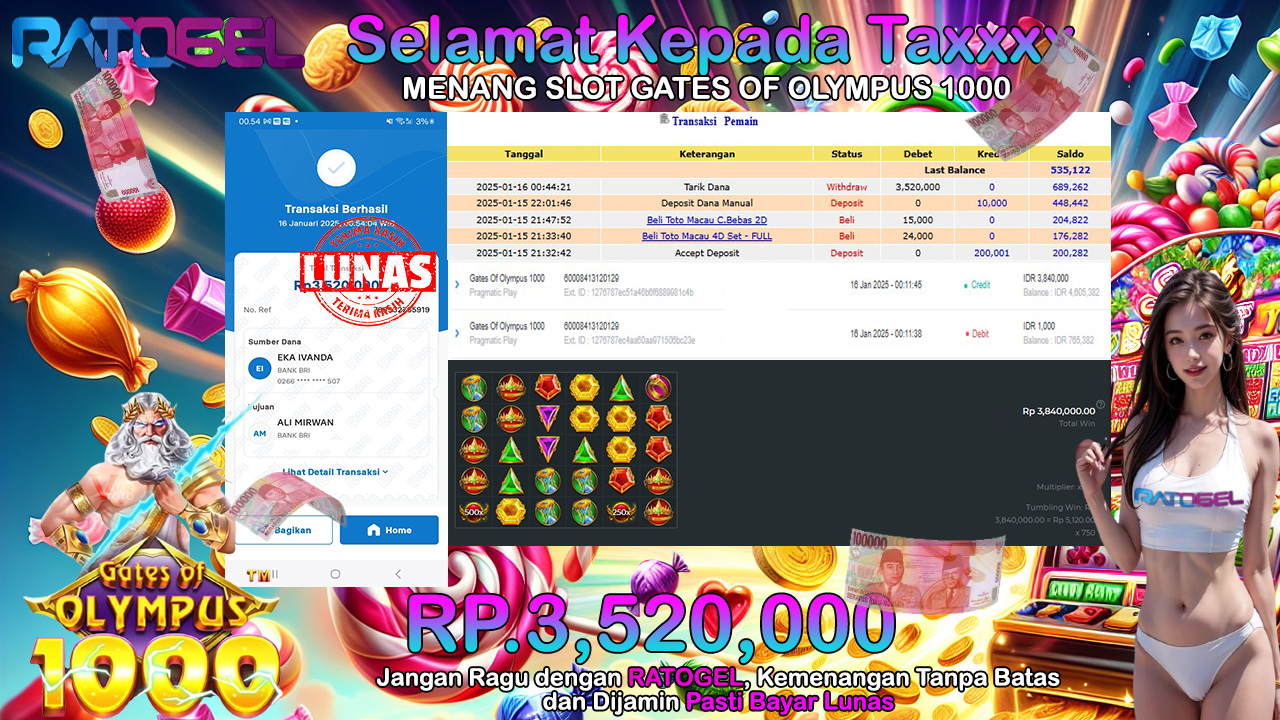 BUKTI JACKPOT SLOT GATES OF OLYMPUS 1000 TERPERCAYA DI INDONESIA TGL 16-01-2025