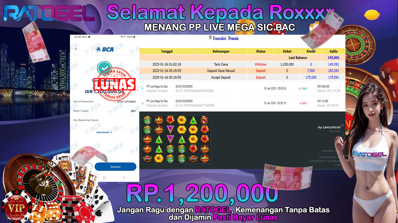 BUKTI JACKPOT PP LIVE MEGA SIC BAC TERPERCAYA DI INDONESIA TGL 16-01-2025