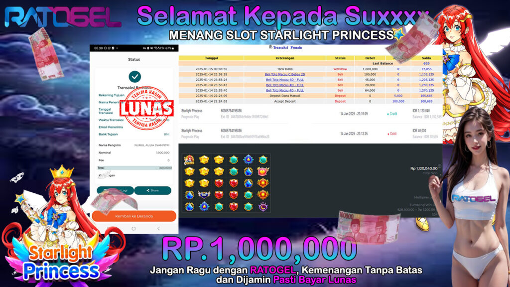 BUKTI JACKPOT SLOT STARLIGHT PRINCESS TERPERCAYA DI INDONESIA TGL 15-01-2025