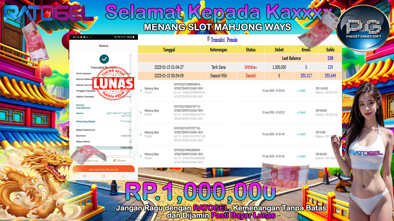 BUKTI JACKPOT SLOT MAHJONG WAYS TERPERCAYA DI INDONESIA TGL 15-01-2025