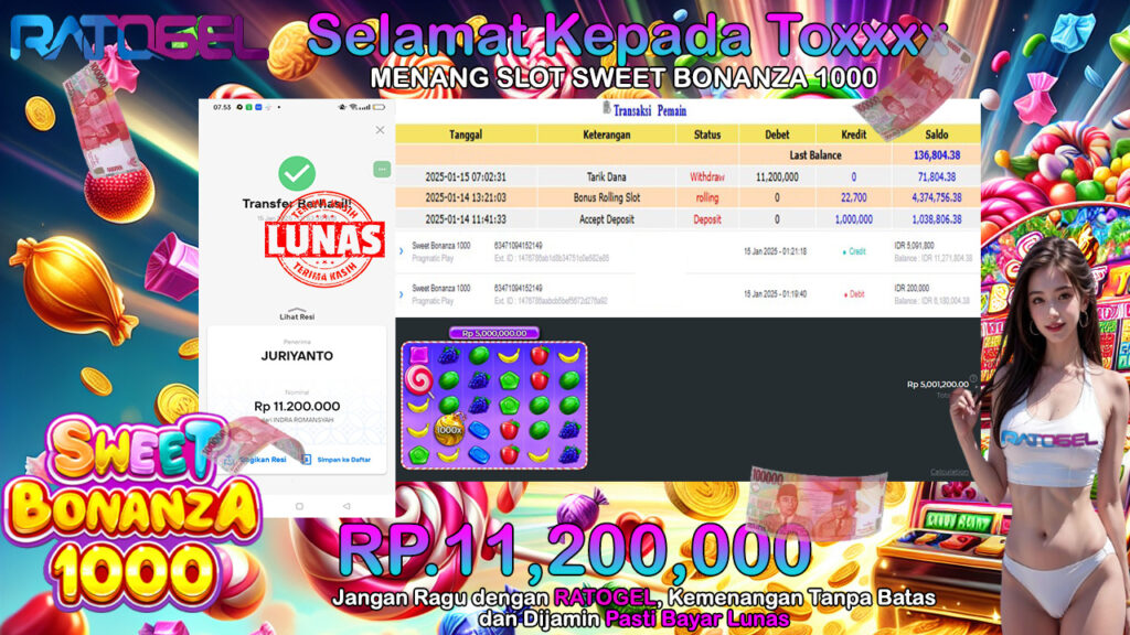 BUKTI JACKPOT SLOT SWEET BONANZA 1000 TERPERCAYA DI INDONESIA TGL 15-01-2025