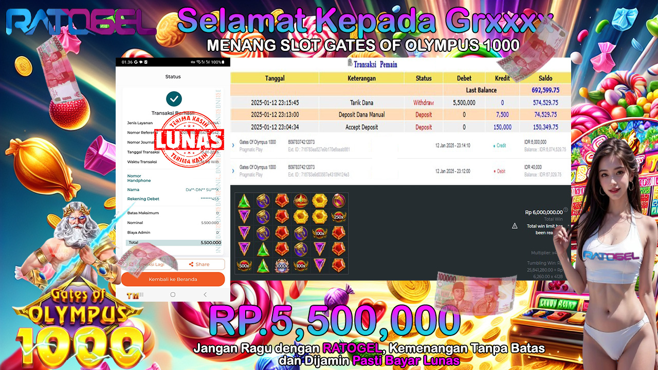 BUKTI JACKPOT SLOT GATES OF OLYMPUS 1000 TERPERCAYA DI INDONESIA TGL 13-01-2025