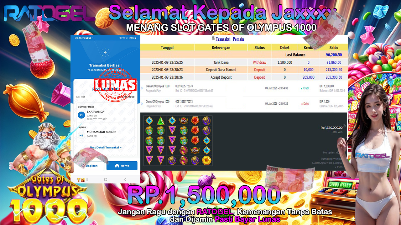 BUKTI JACKPOT SLOT GATES OF OLYMPUS 1000 TERPERCAYA DI INDONESIA TGL 10-01-2025