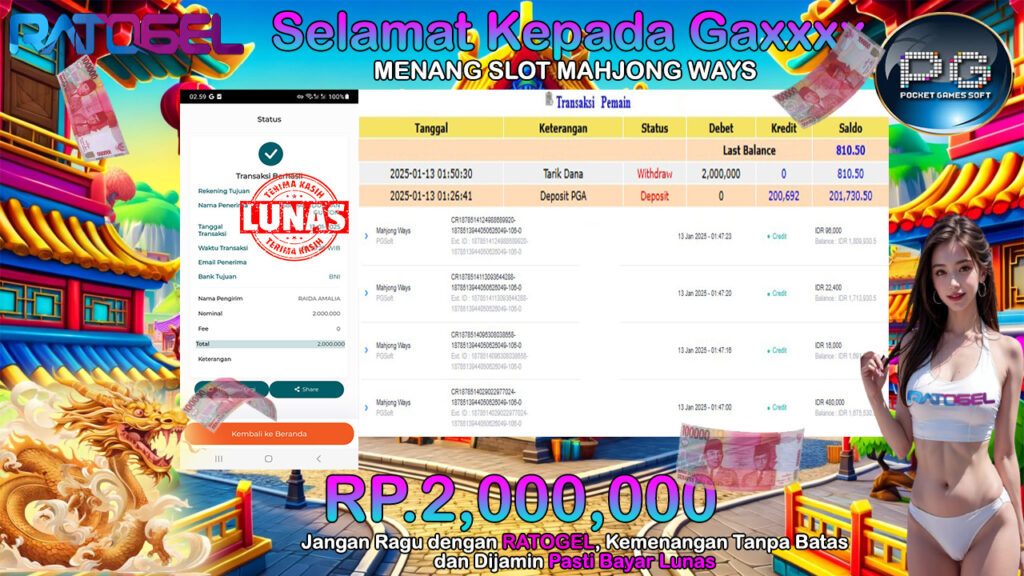 BUKTI JACKPOT SLOT MAHJONG WAYS TERPERCAYA DI INDONESIA TGL 13-01-2025