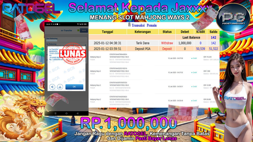 BUKTI JACKPOT SLOT MAHJONG WAYS 2 TERPERCAYA DI INDONESIA TGL 12-01-2025