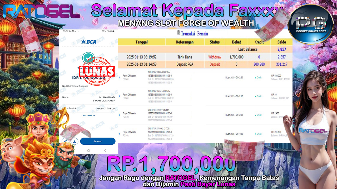 BUKTI JACKPOT SLOT FORGE OF WEALTH TERPERCAYA DI INDONESIA TGL 13-01-2025