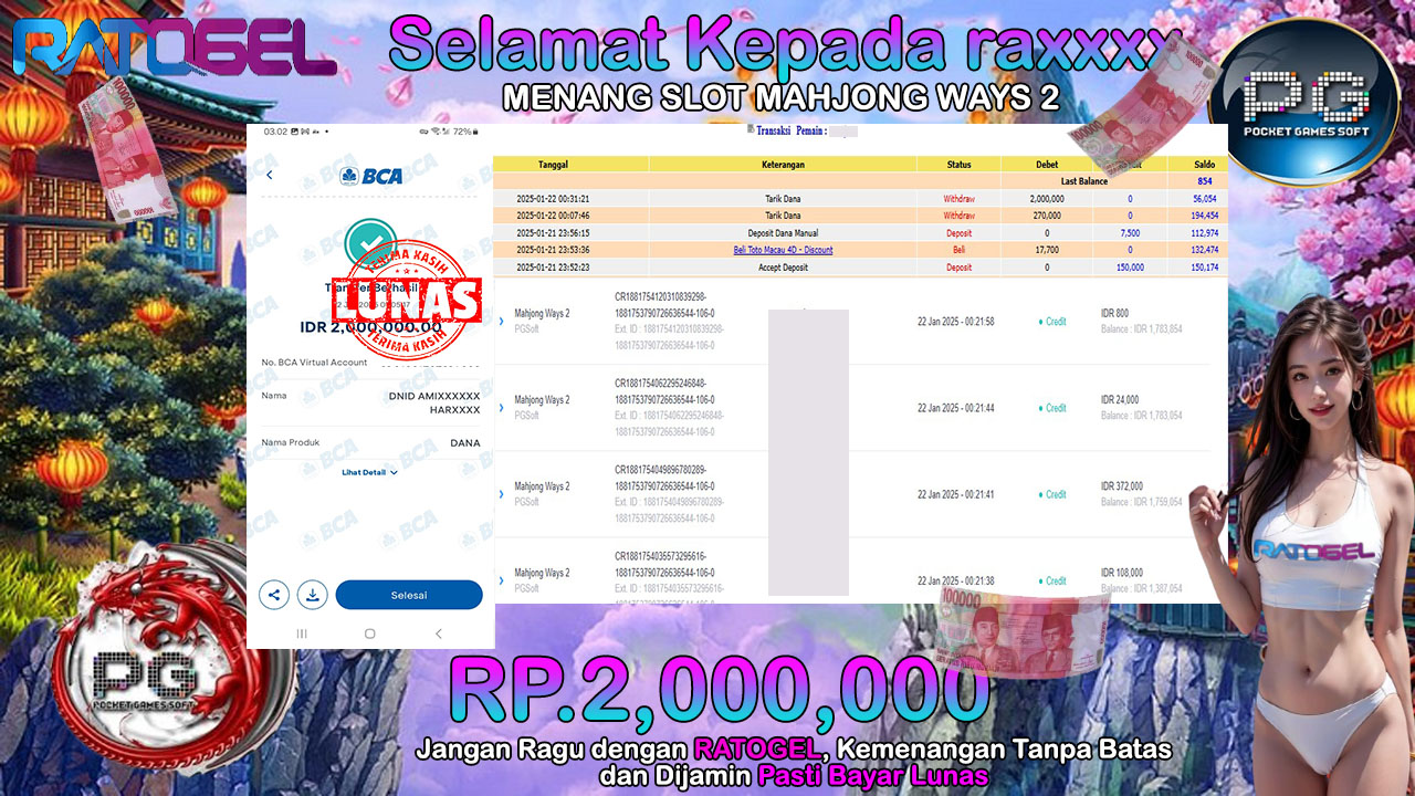 BUKTI JACKPOT SLOT MAHJONG WAYS 2 TERPERCAYA DI INDONESIA TGL 22-01-2025