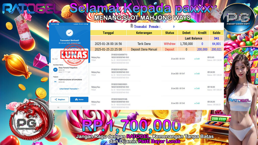 BUKTI JACKPOT SLOT MAHJONG WAYS TERPERCAYA DI INDONESIA TGL 26-01-2025